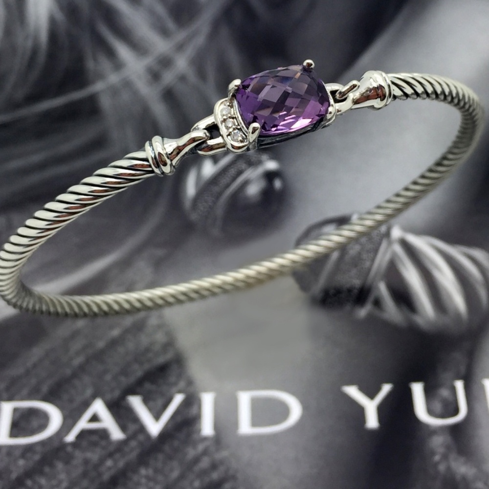 David Yurman Silver Amethyst 3mm Wheaton Bracelet